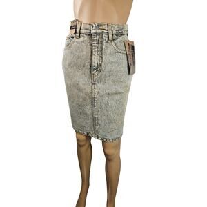 90s Jordache 100% Cotton Black Denim Jean Skirt Acid Wash Two Bows on Back Split